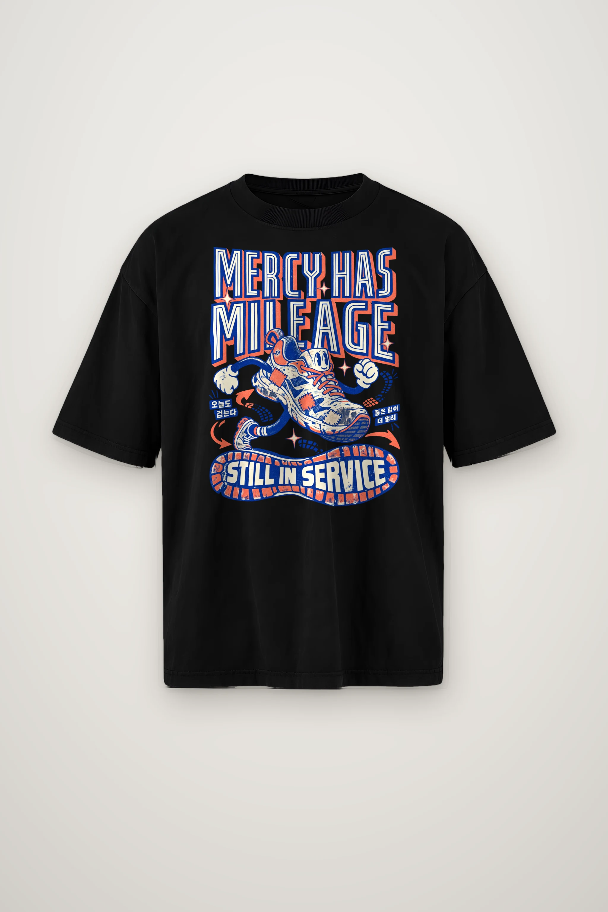 "Mercy Has Mileage" Men's Oversized Heavyweight Crewneck T-Shirt