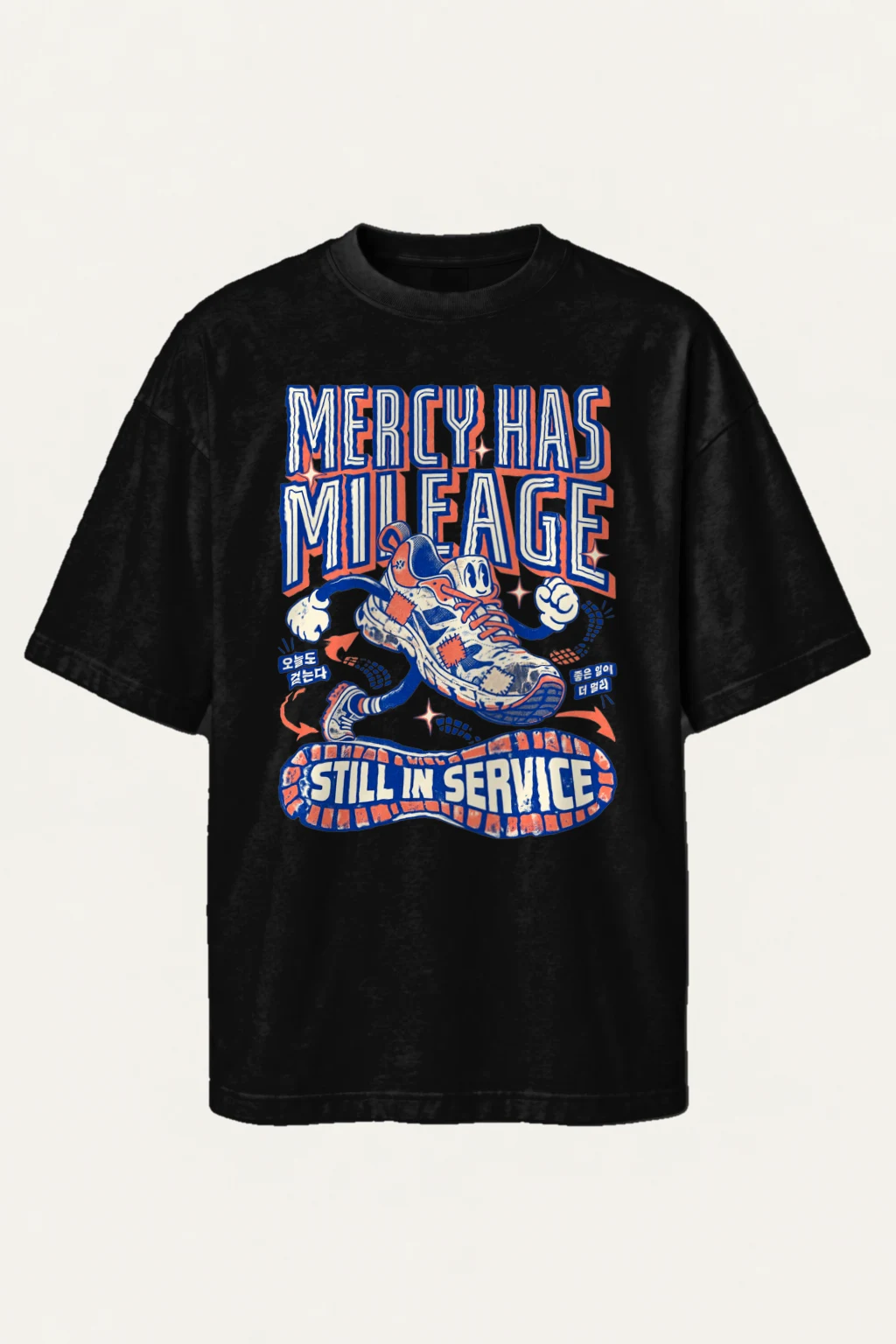 "Mercy Has Mileage" Men's Oversized Heavyweight Crewneck T-Shirt | Shaka Wear SHMHSS