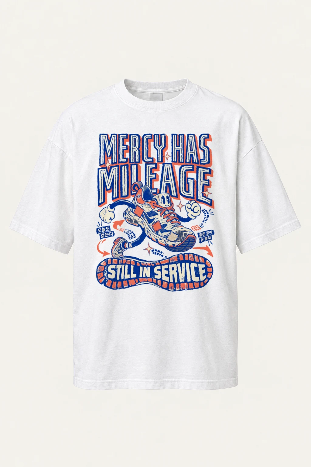 "Mercy Has Mileage" Men's Oversized Heavyweight Crewneck T-Shirt | Shaka Wear SHMHSS