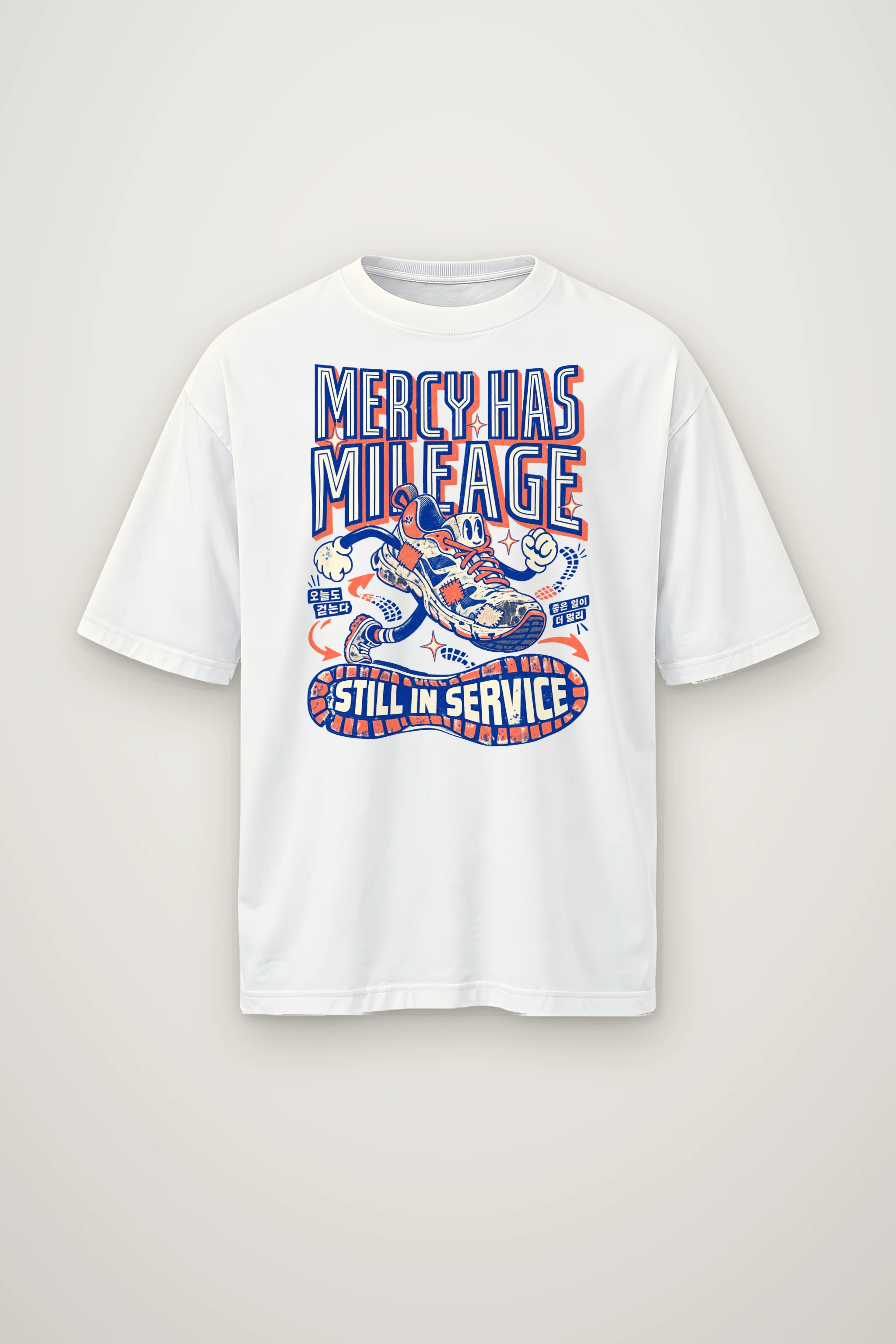 "Mercy Has Mileage" Men's Oversized Heavyweight Crewneck T-Shirt