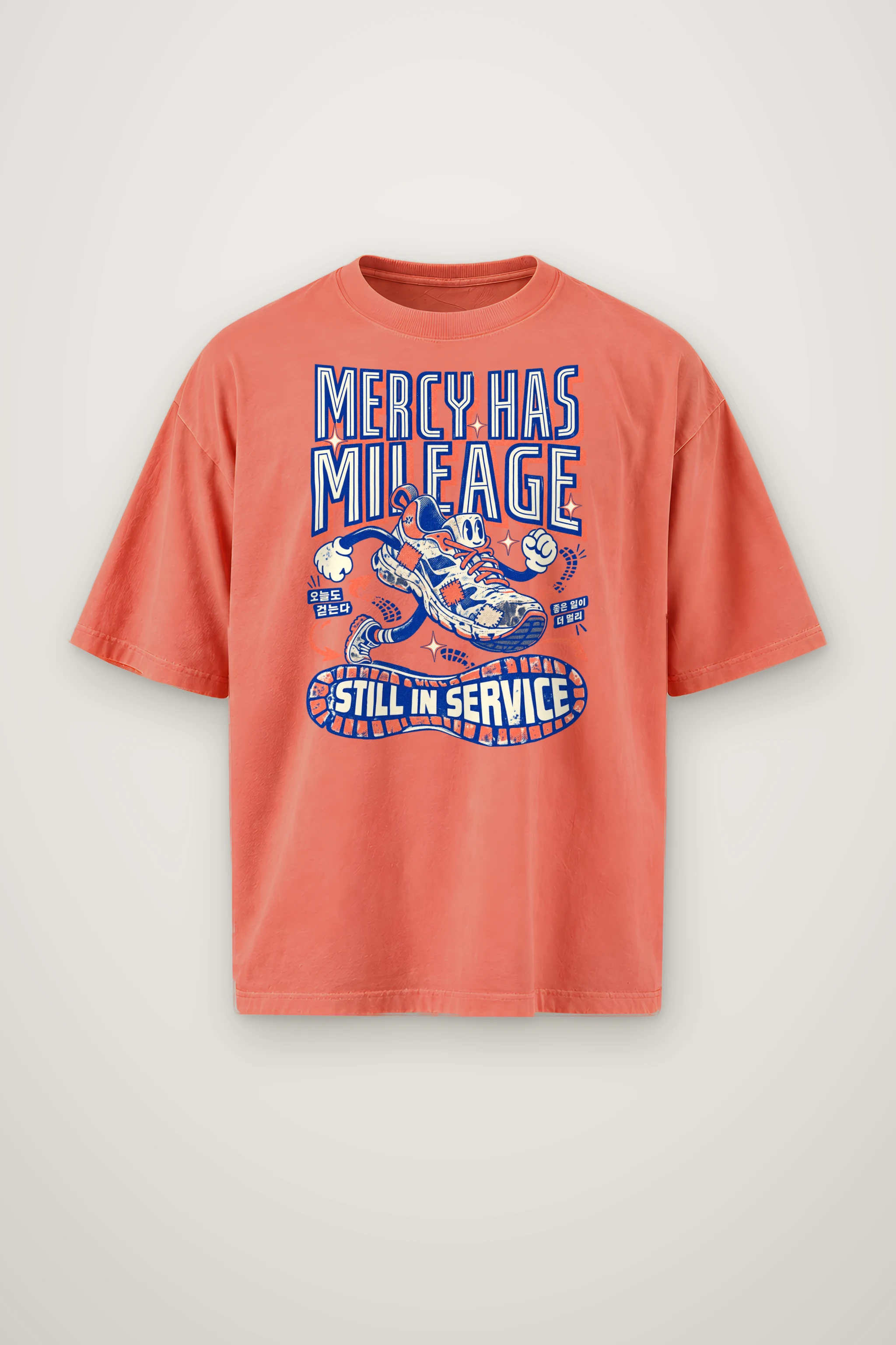 "Mercy Has Mileage" Men's Oversized Heavyweight Crewneck T-Shirt