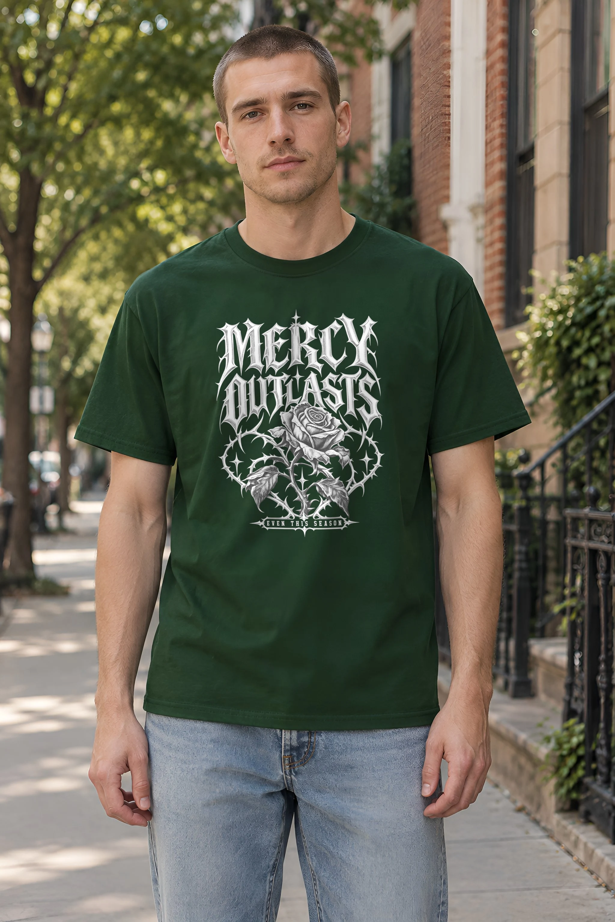 "Mercy Outlasts" Heavyweight Unisex Crewneck T-shirt