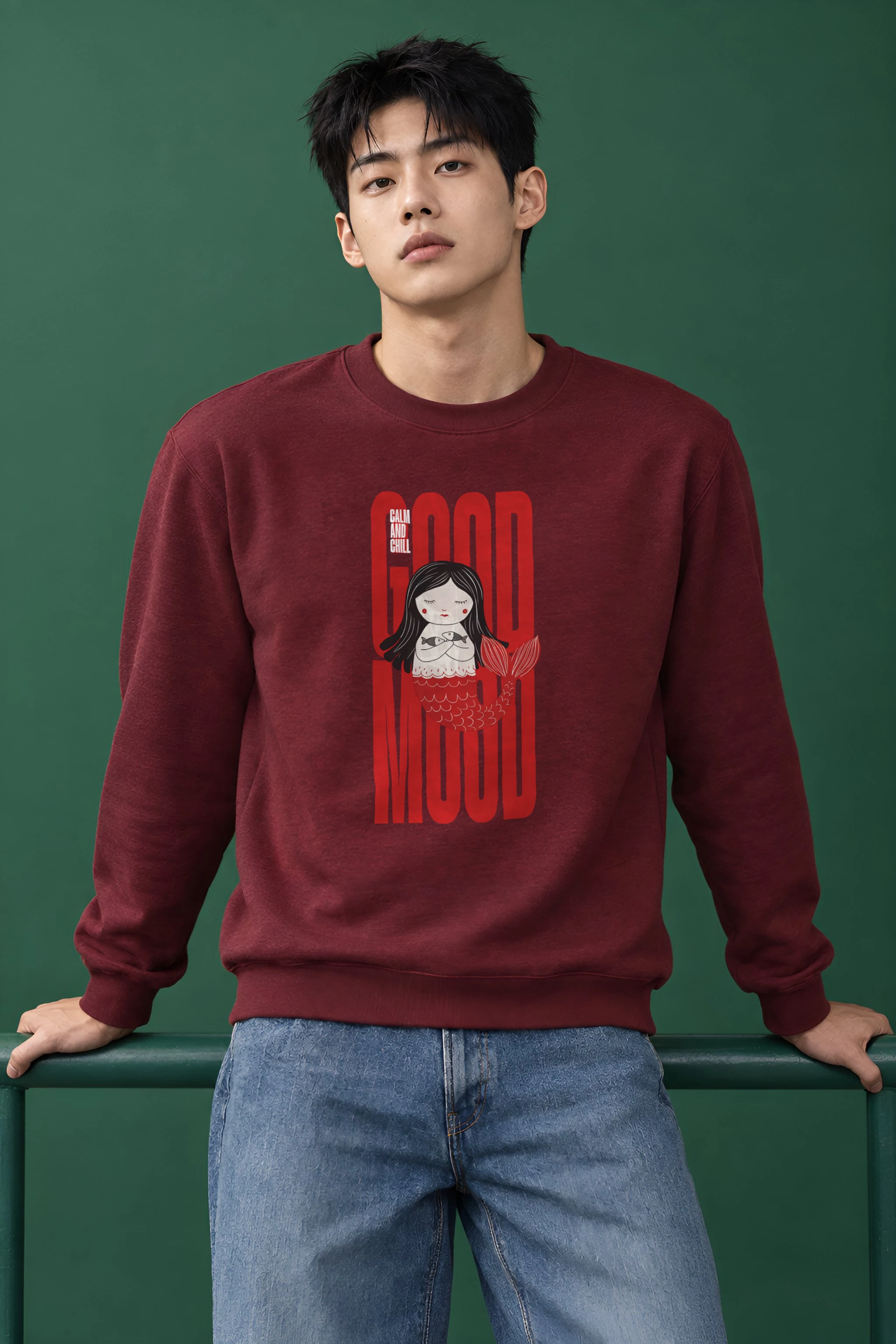 "Mermaid Holding Fish" Heavy Blend Unisex Crewneck Sweatshirt