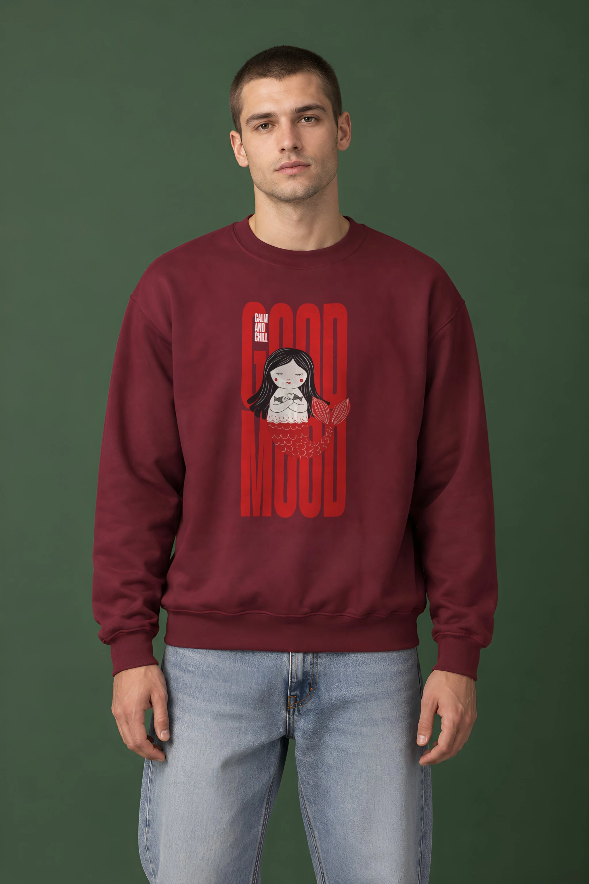 "Mermaid Holding Fish" 1 Crewneck Sweatshirt