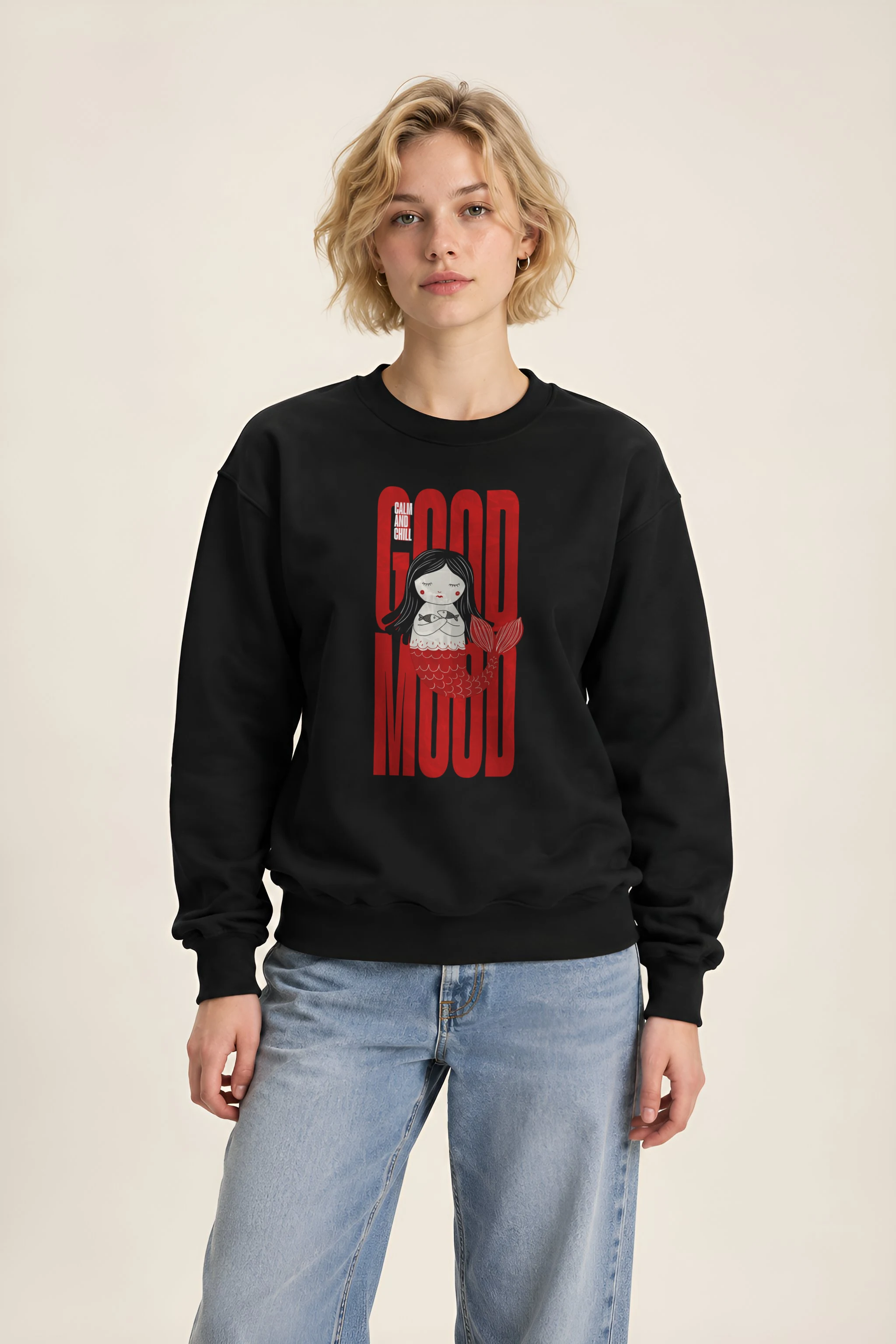 "Mermaid Holding Fish" 1 Crewneck Sweatshirt