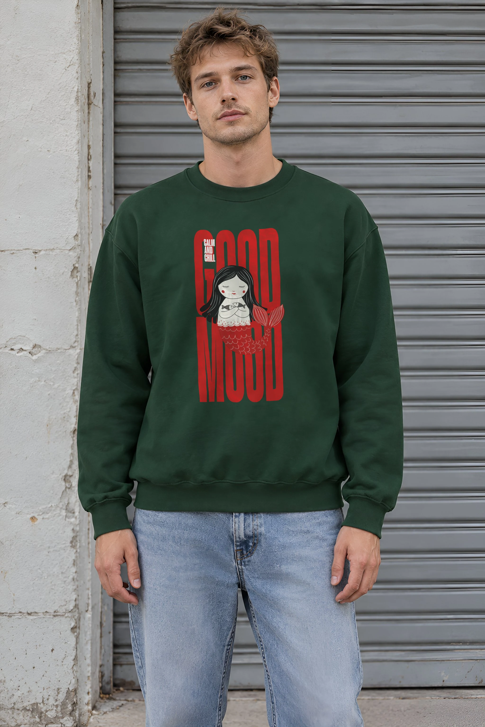 "Mermaid Holding Fish" 1 Crewneck Sweatshirt