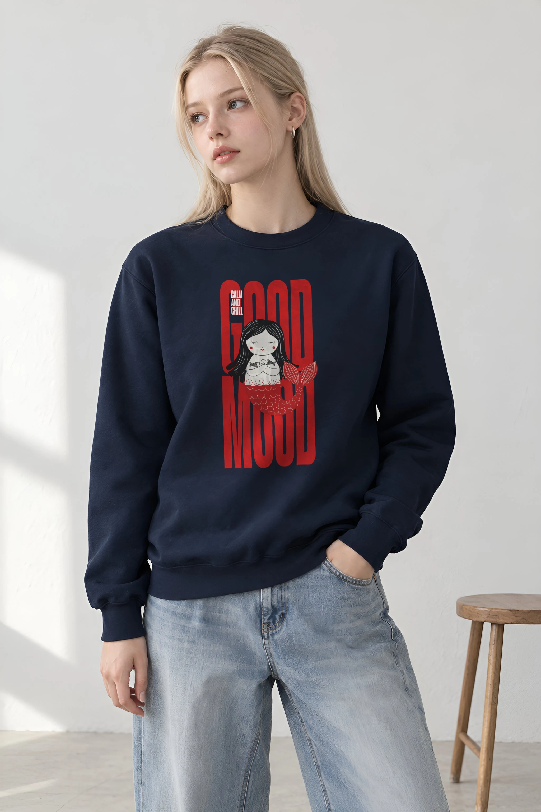 "Mermaid Holding Fish" 1 Crewneck Sweatshirt