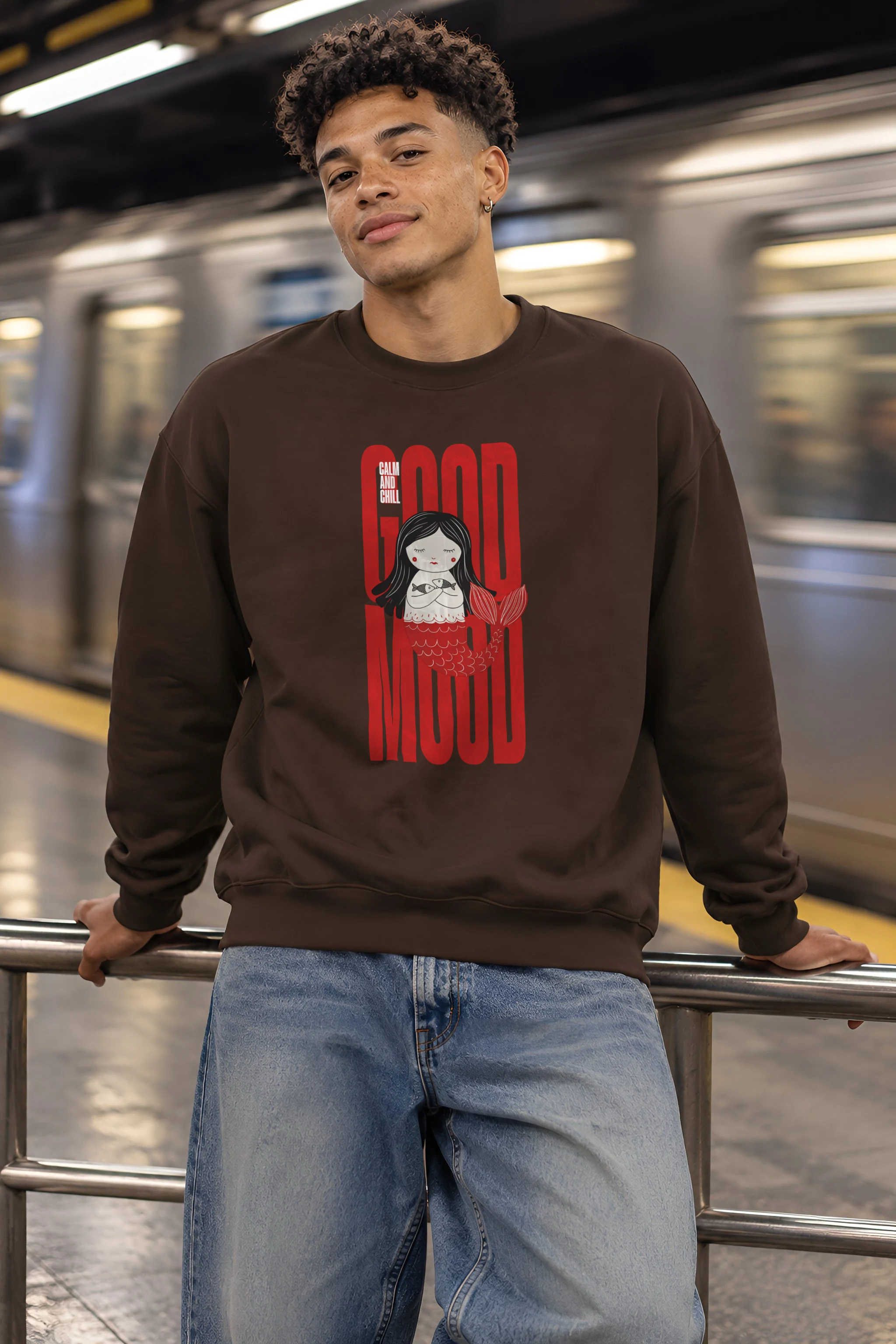 "Mermaid Holding Fish" 1 Crewneck Sweatshirt