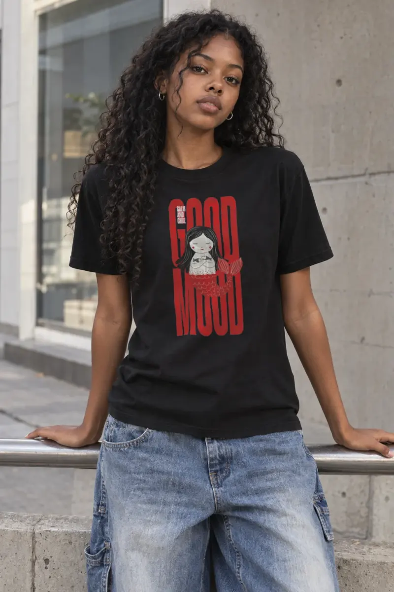 "Mermaid Holding Fish" Heavyweight Unisex Crewneck T-shirt