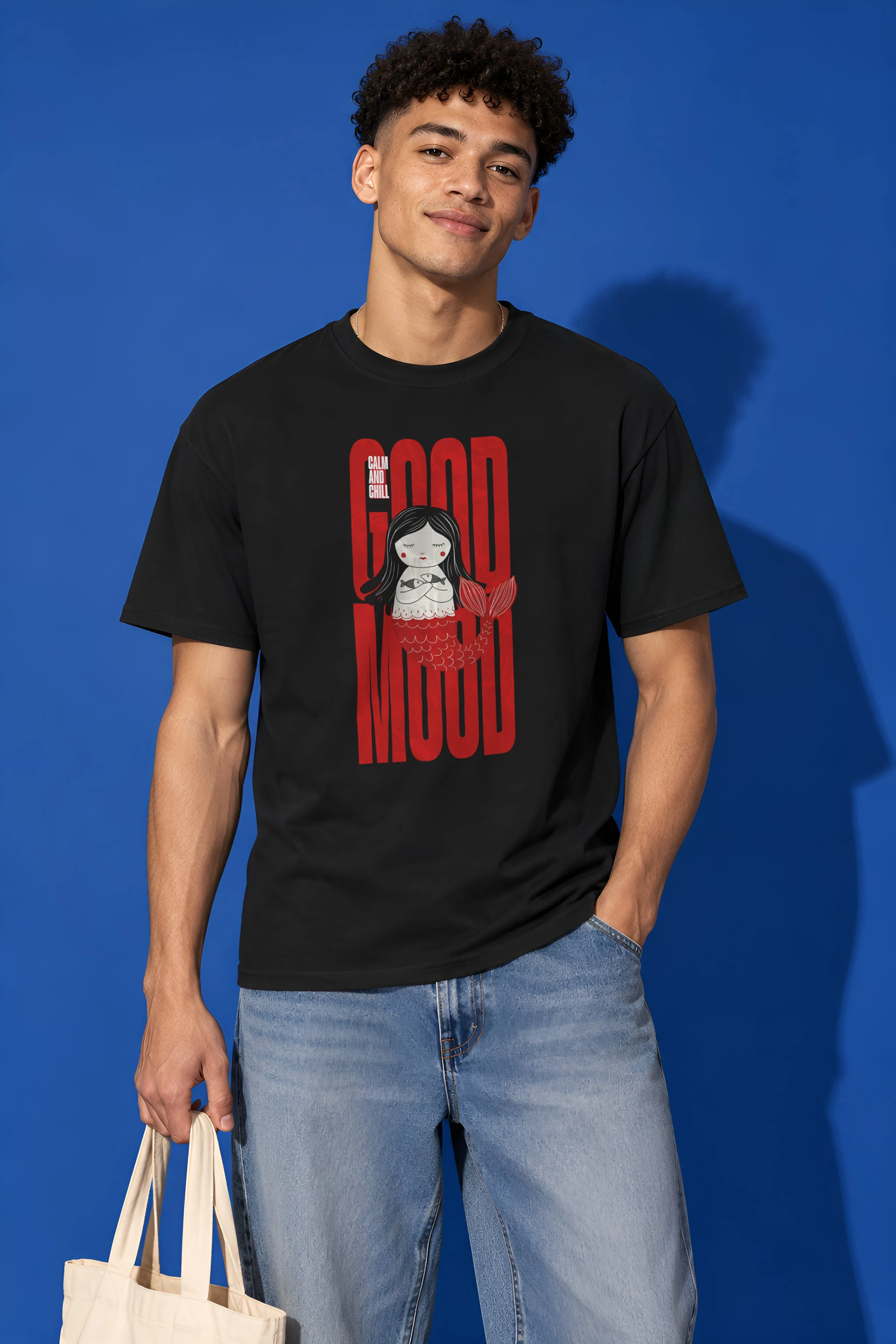 "Mermaid Holding Fish" Heavyweight Unisex Crewneck T-shirt
