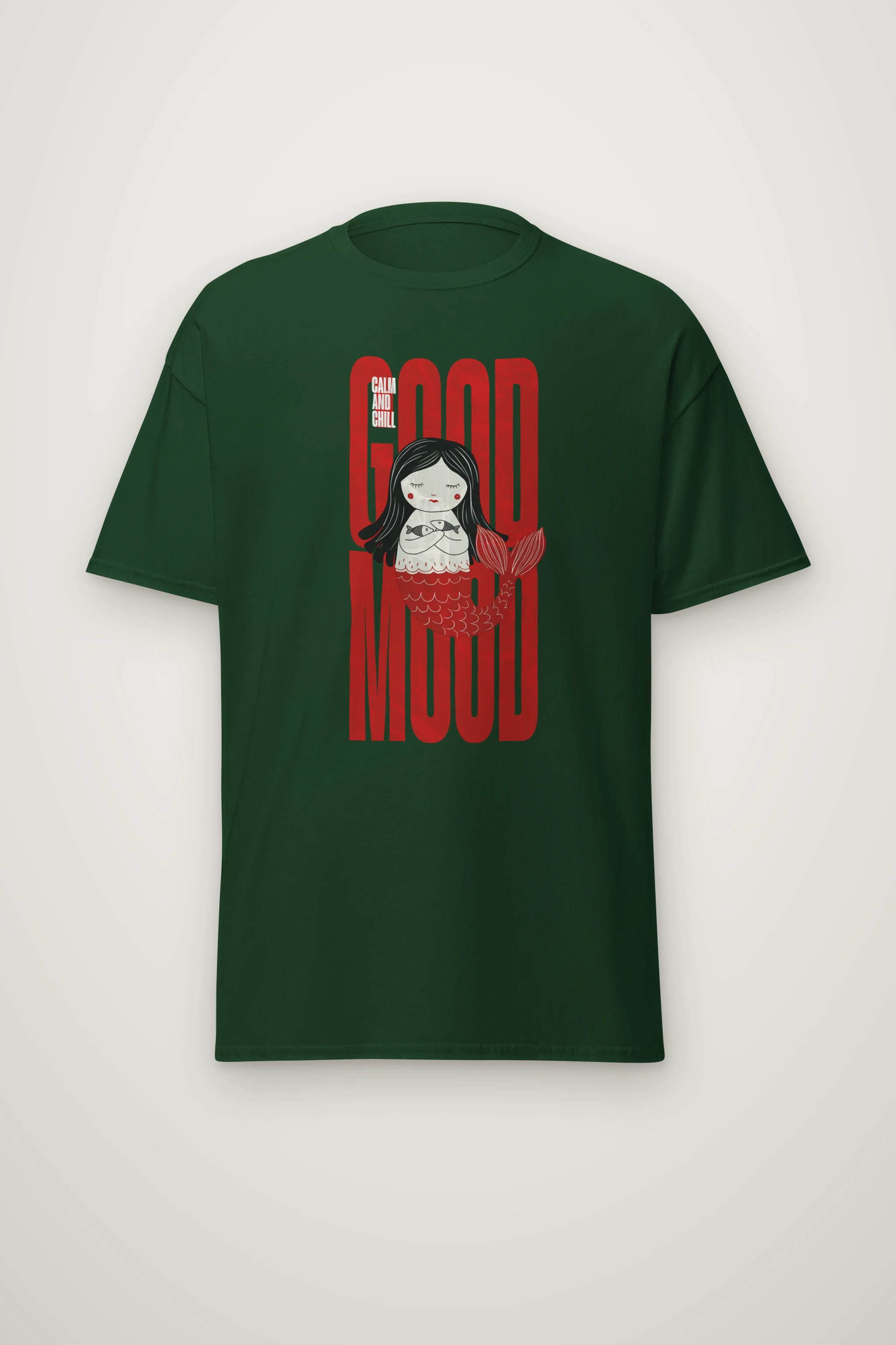 "Mermaid Holding Fish" Heavyweight Unisex Crewneck T-shirt