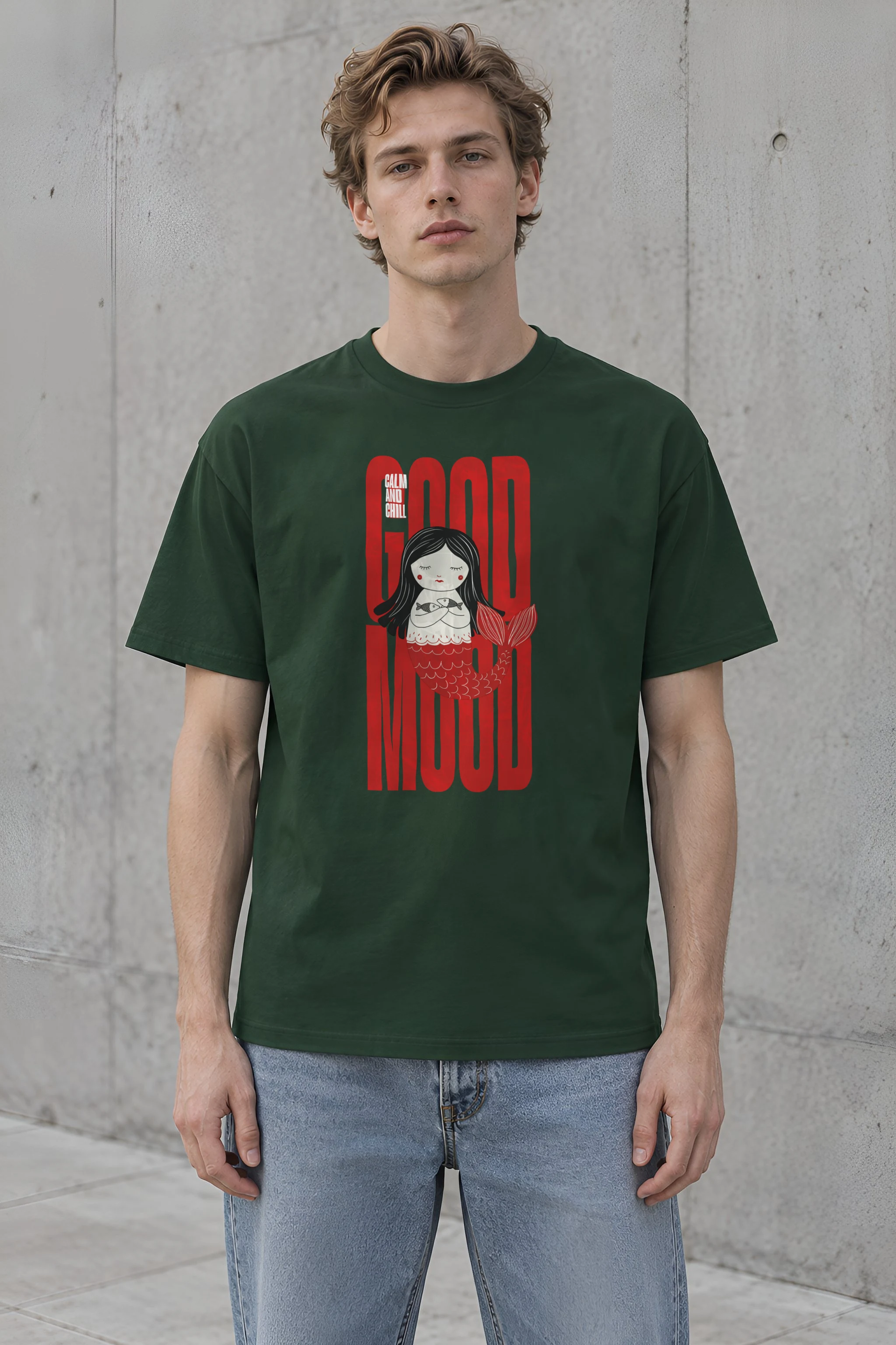 "Mermaid Holding Fish" Heavyweight Unisex Crewneck T-shirt