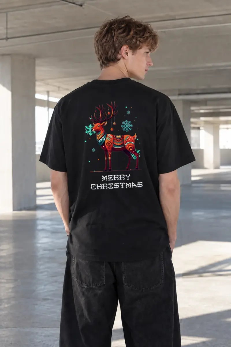 “Merry Christmas Deer” Heavyweight Unisex Crewneck T-shirt | Gildan 5000