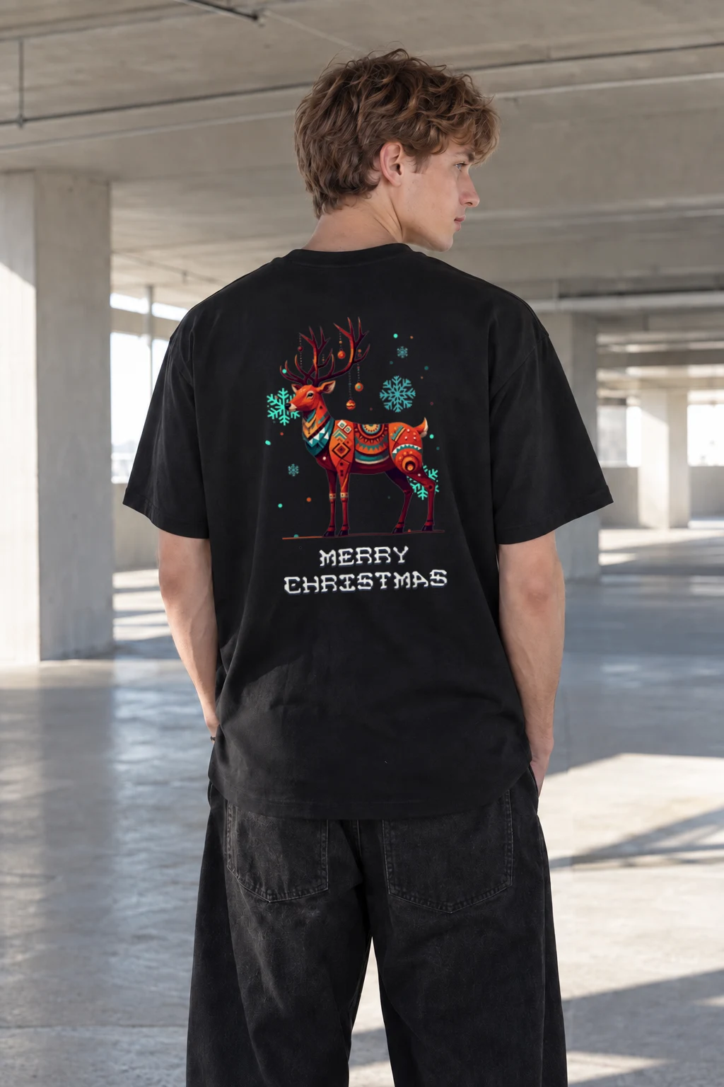 "Merry Christmas Deer" Heavyweight Unisex Crewneck T-shirt | Gildan 5000
