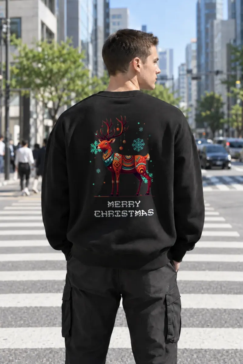 "Merry Christmas Reindeer" Heavy Blend Unisex Crewneck Sweatshirt | Gildan 18000