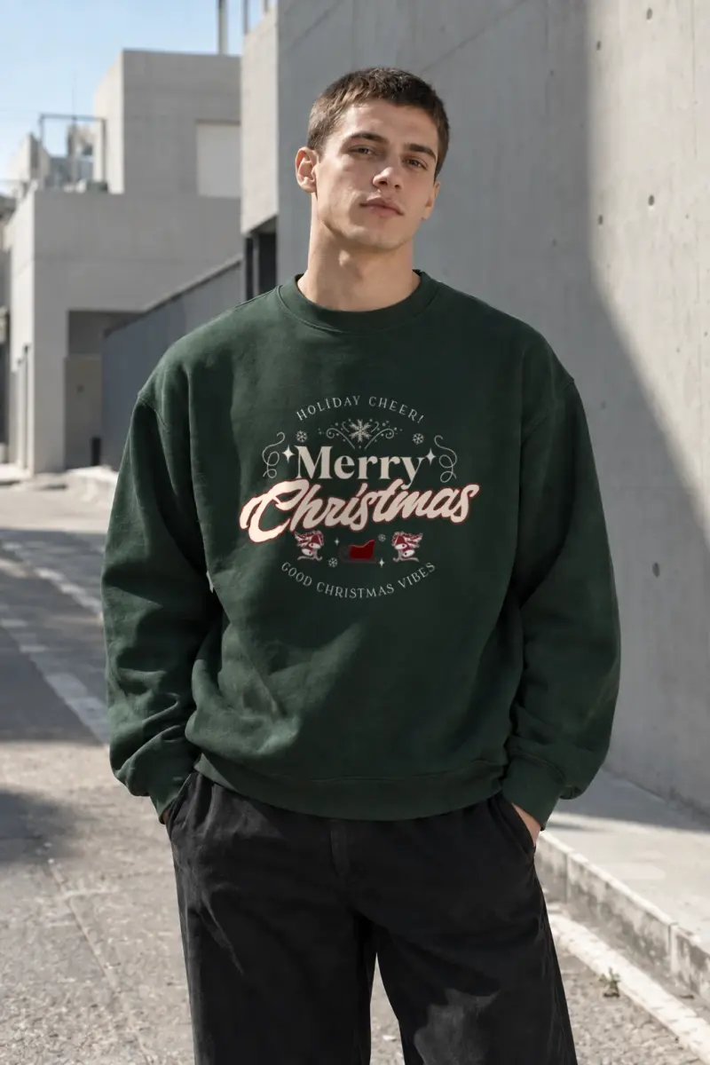 “Merry Christmas Sleigh” Heavy Blend Unisex Crewneck Sweatshirt | Gildan 18000