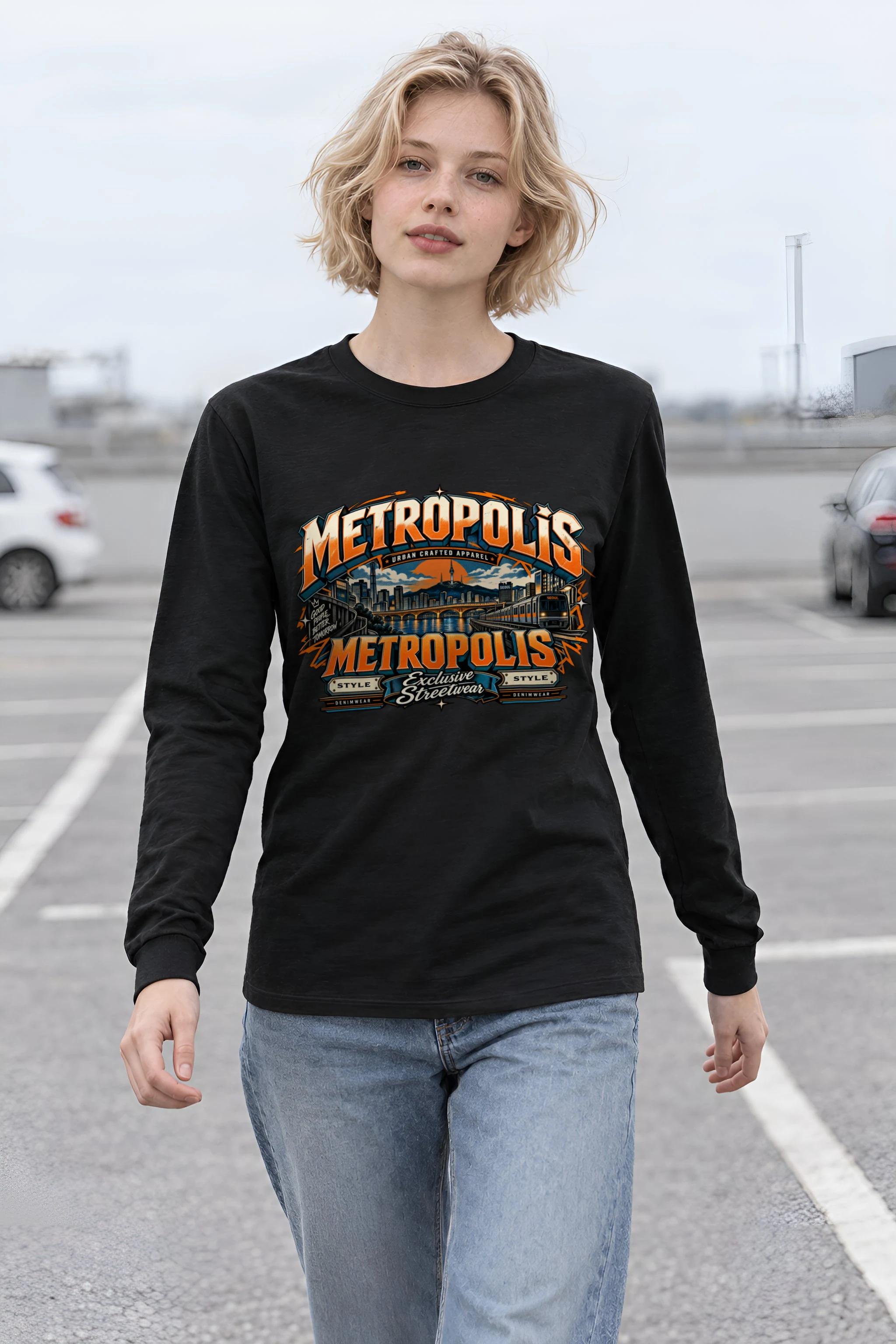 "Seoul Skyline Streetwear" Unisex Longsleeve T-shirt