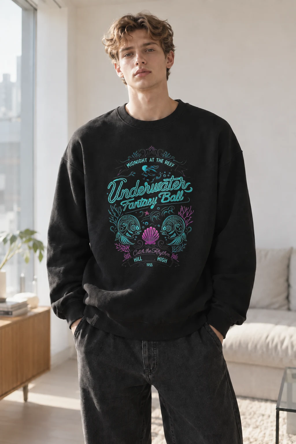 "Midnight At The Reef" Heavy Blend Unisex Crewneck Sweatshirt | Gildan 18000