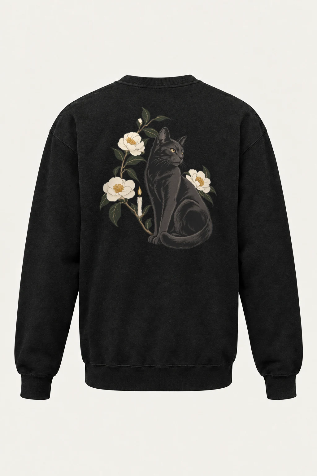 "Midnight Bloom Cat" Heavy Blend Unisex Crewneck Sweatshirt | Gildan 18000
