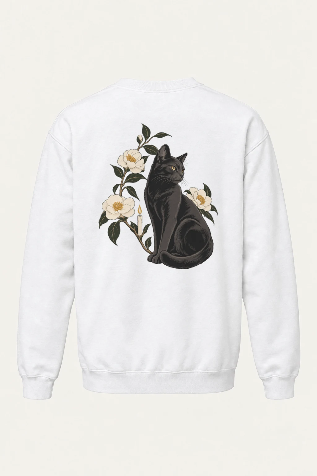 "Midnight Bloom Cat" Heavy Blend Unisex Crewneck Sweatshirt | Gildan 18000