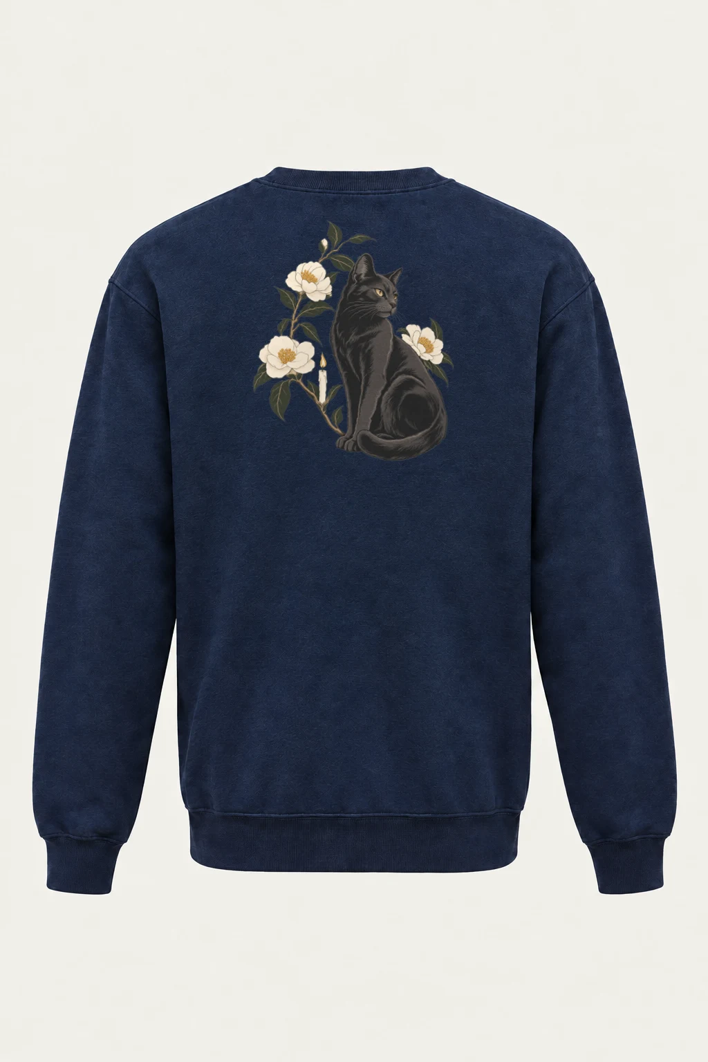 "Midnight Bloom Cat" Heavy Blend Unisex Crewneck Sweatshirt | Gildan 18000