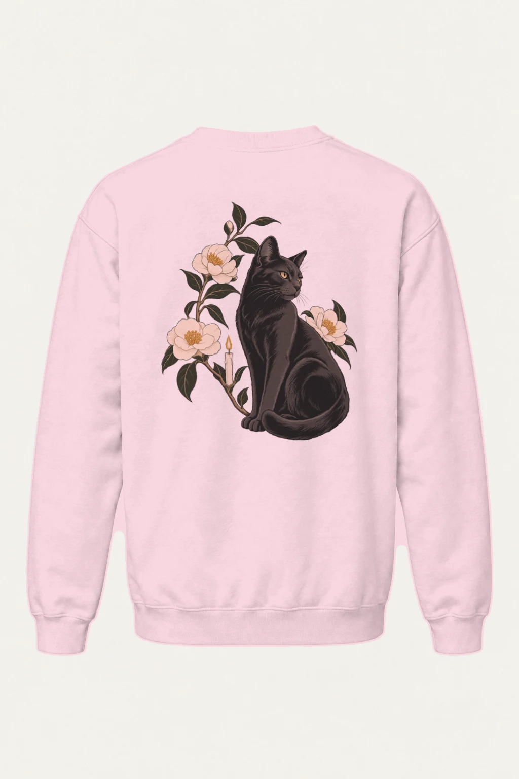 "Midnight Bloom Cat" Heavy Blend Unisex Crewneck Sweatshirt | Gildan 18000