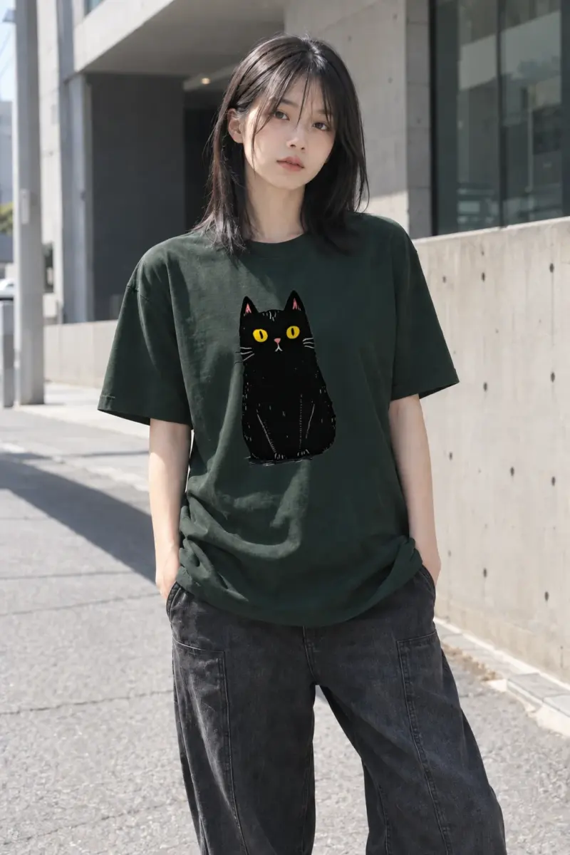 "Midnight Cat" Heavyweight Unisex Crewneck T-shirt | Gildan 5000