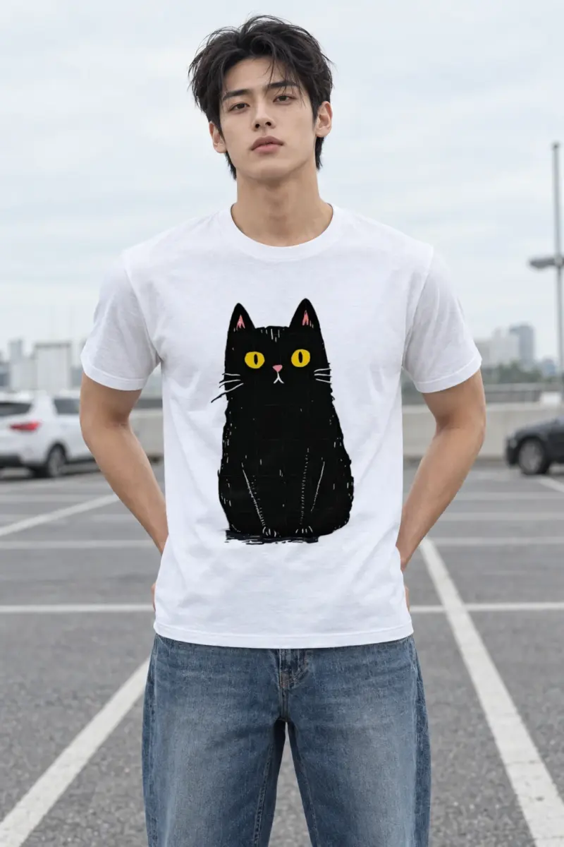 "Midnight Cat" Heavyweight Unisex Crewneck T-shirt