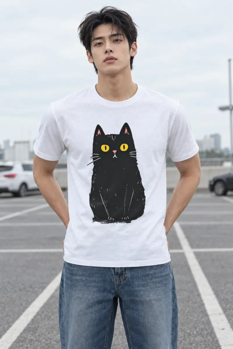 "Midnight Cat" Heavyweight Unisex Crewneck T-shirt