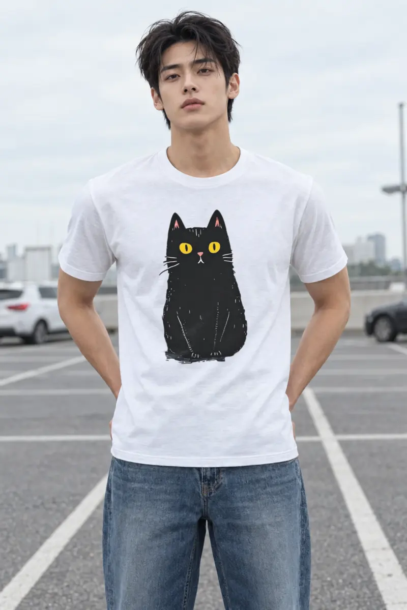 "Midnight Cat" Heavyweight Unisex Crewneck T-shirt