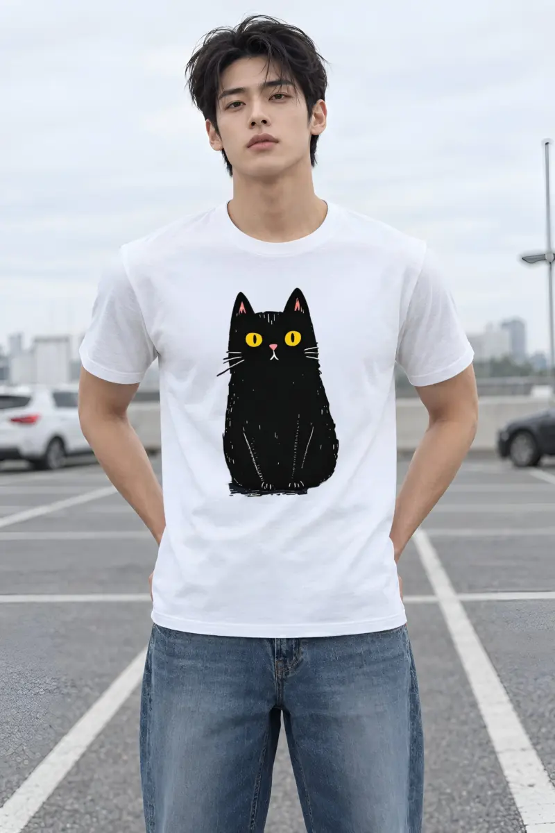 "Midnight Cat" Heavyweight Unisex Crewneck T-shirt