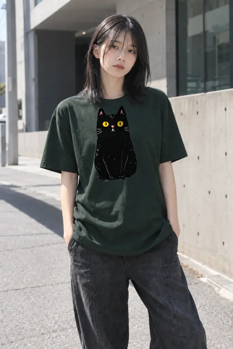 "Midnight Cat" Heavyweight Unisex Crewneck T-shirt | Gildan 5000