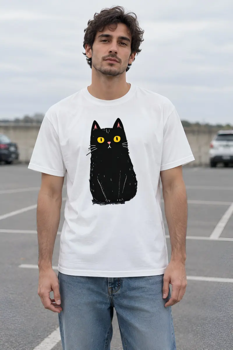 "Midnight Cat" Heavyweight Unisex Crewneck T-shirt