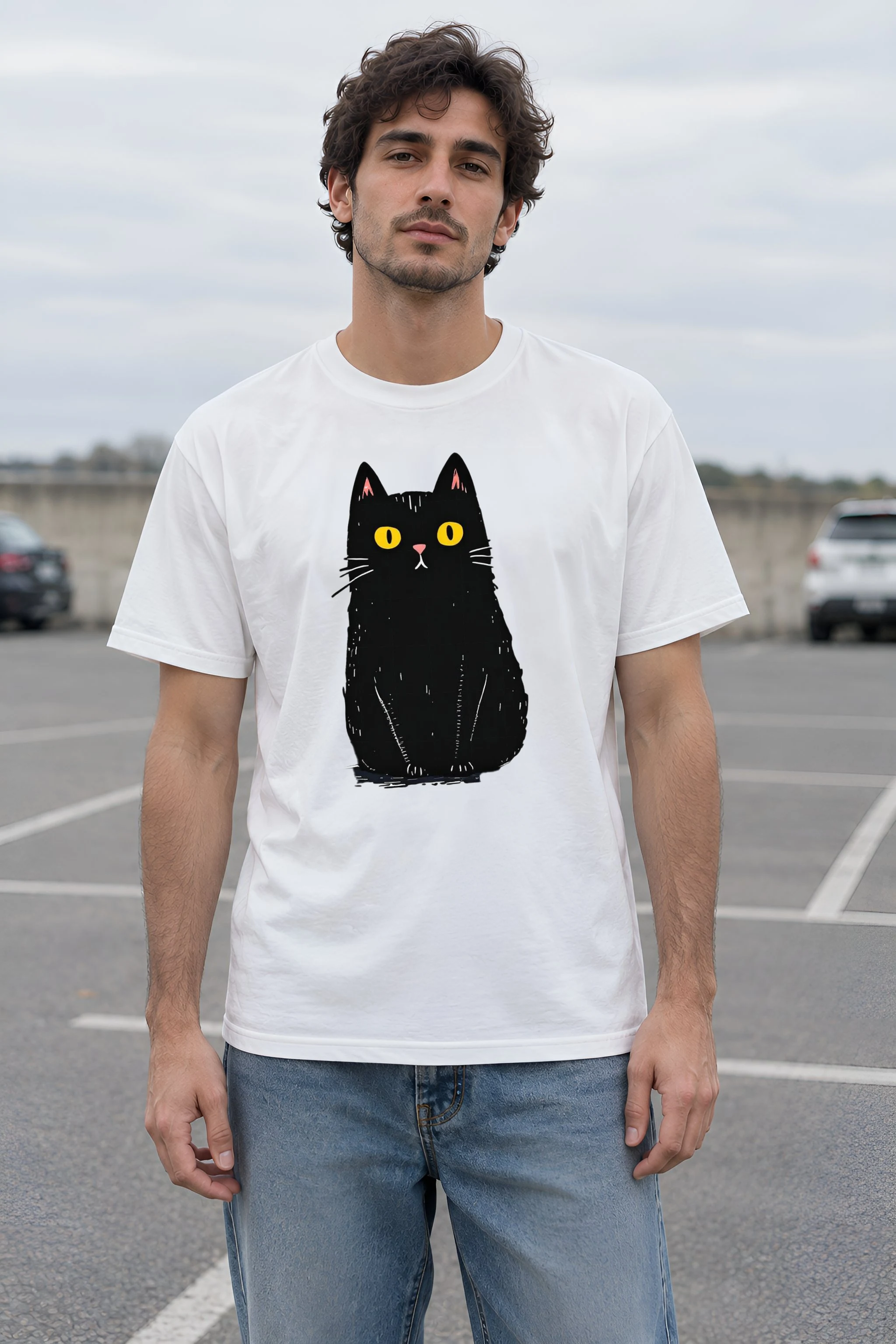 "Midnight Cat" Heavyweight Unisex Crewneck T-shirt