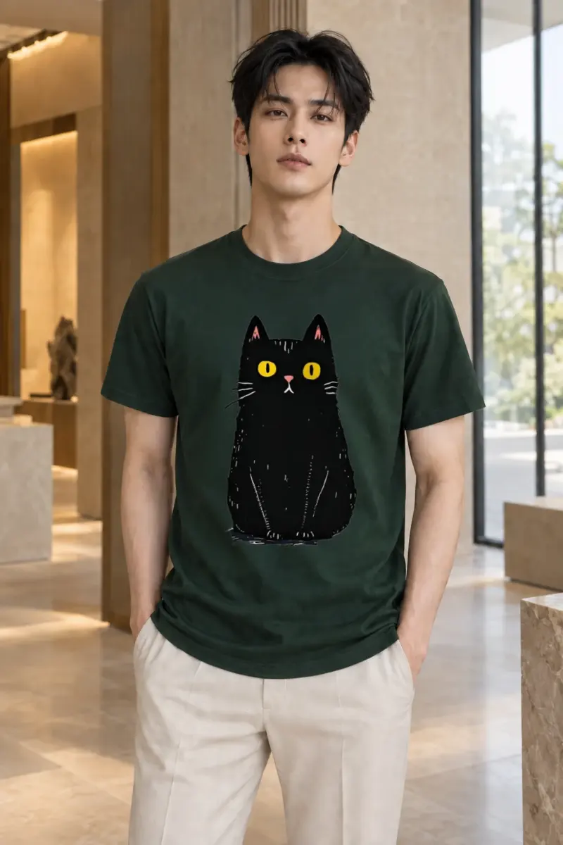 "Midnight Cat" Heavyweight Unisex Crewneck T-shirt | Gildan 5000