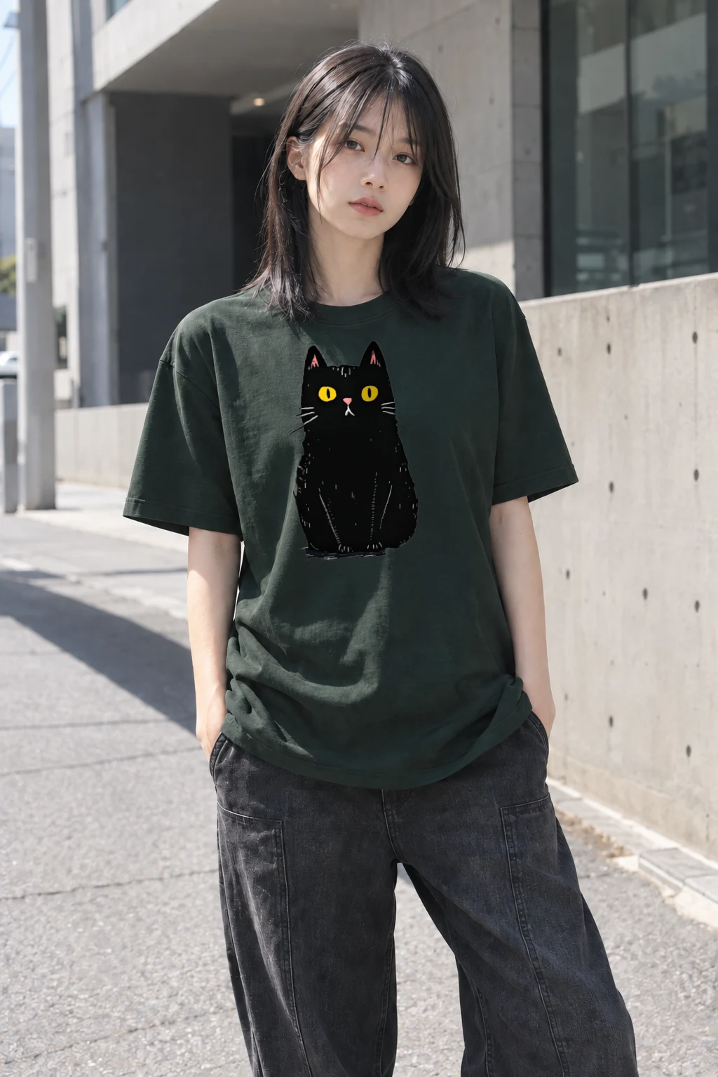 "Midnight Cat" Heavyweight Unisex Crewneck T-shirt | Gildan 5000