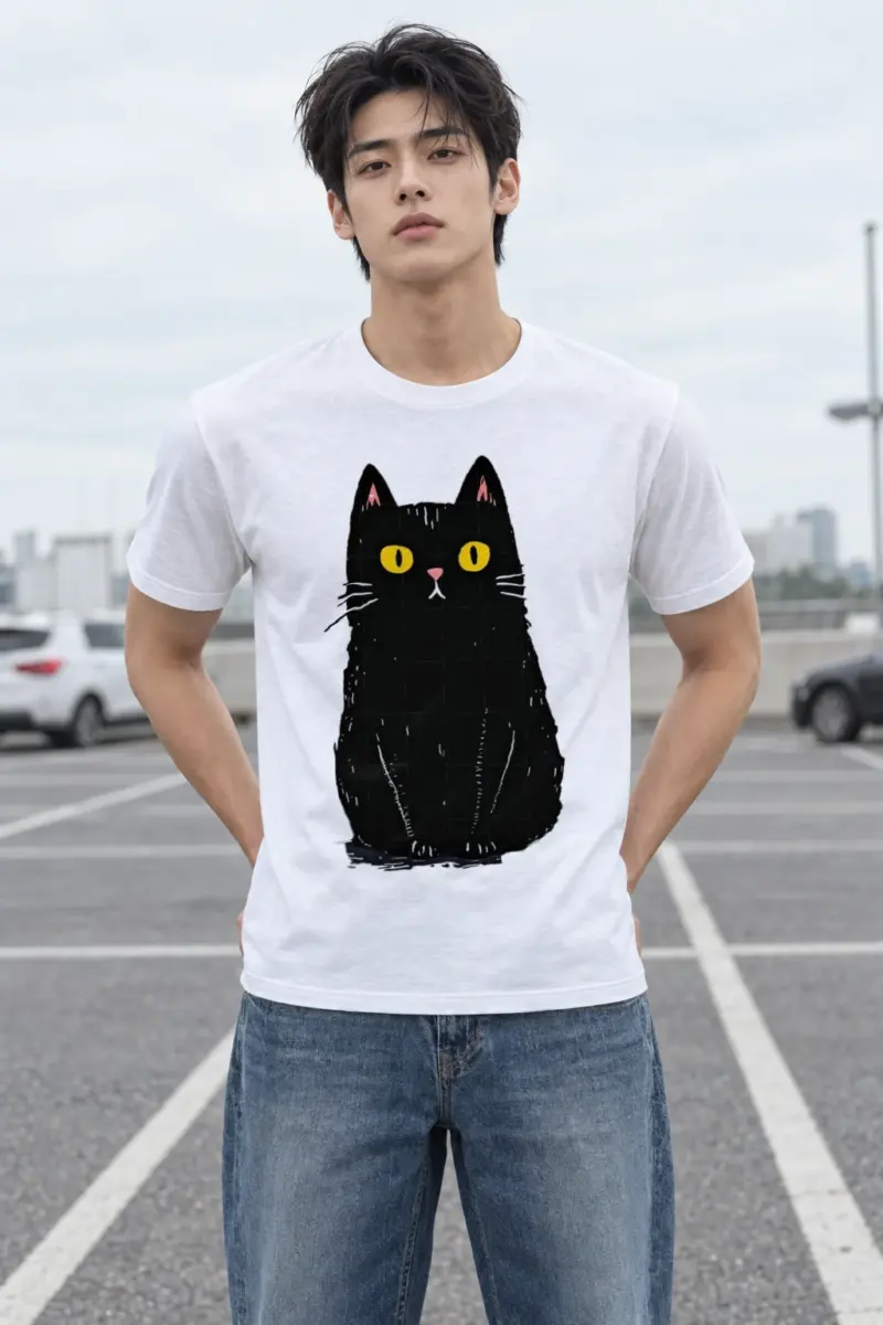 "Midnight Cat" Heavyweight Unisex Crewneck T-shirt