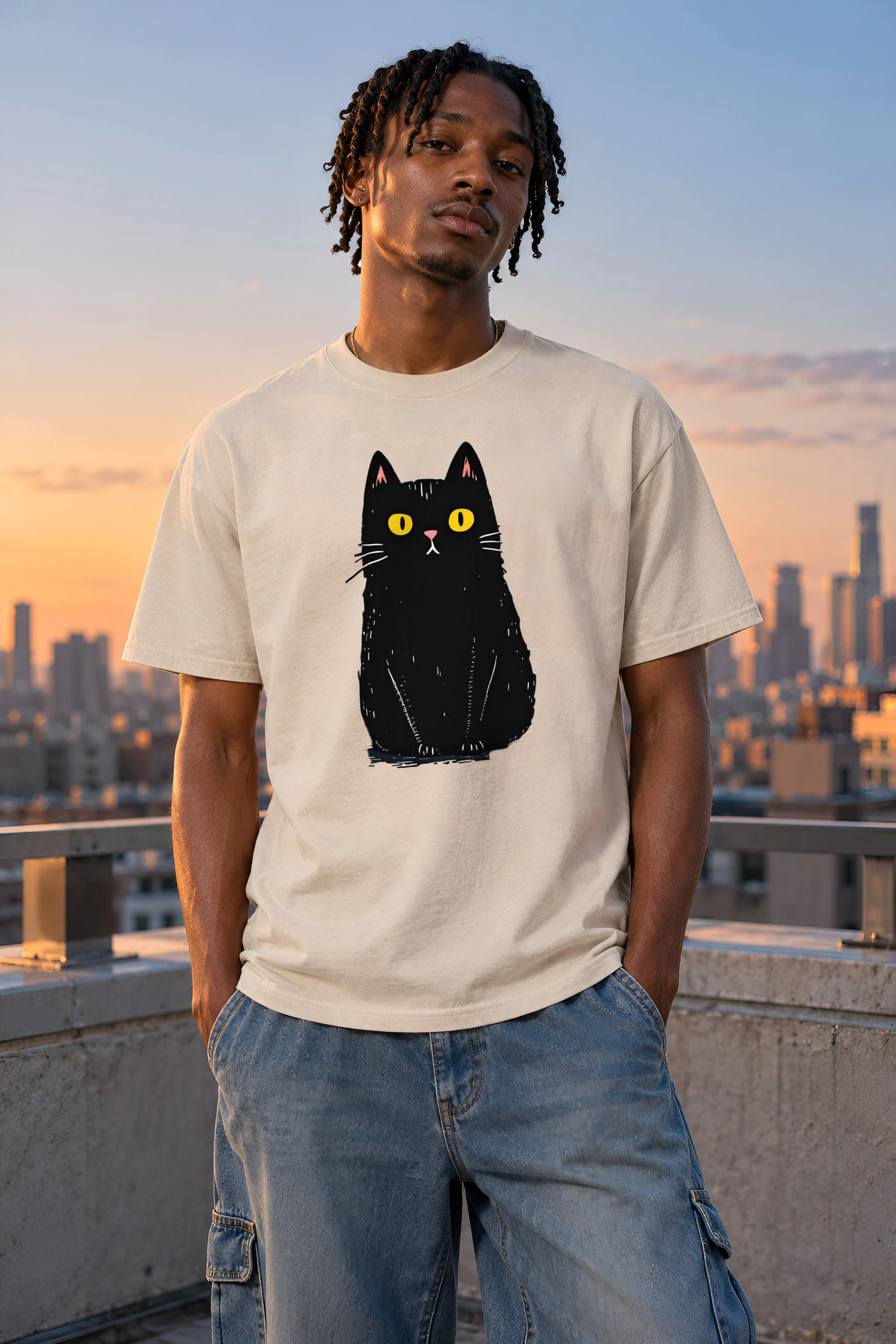 "Midnight Cat" Heavyweight Unisex Crewneck T-shirt