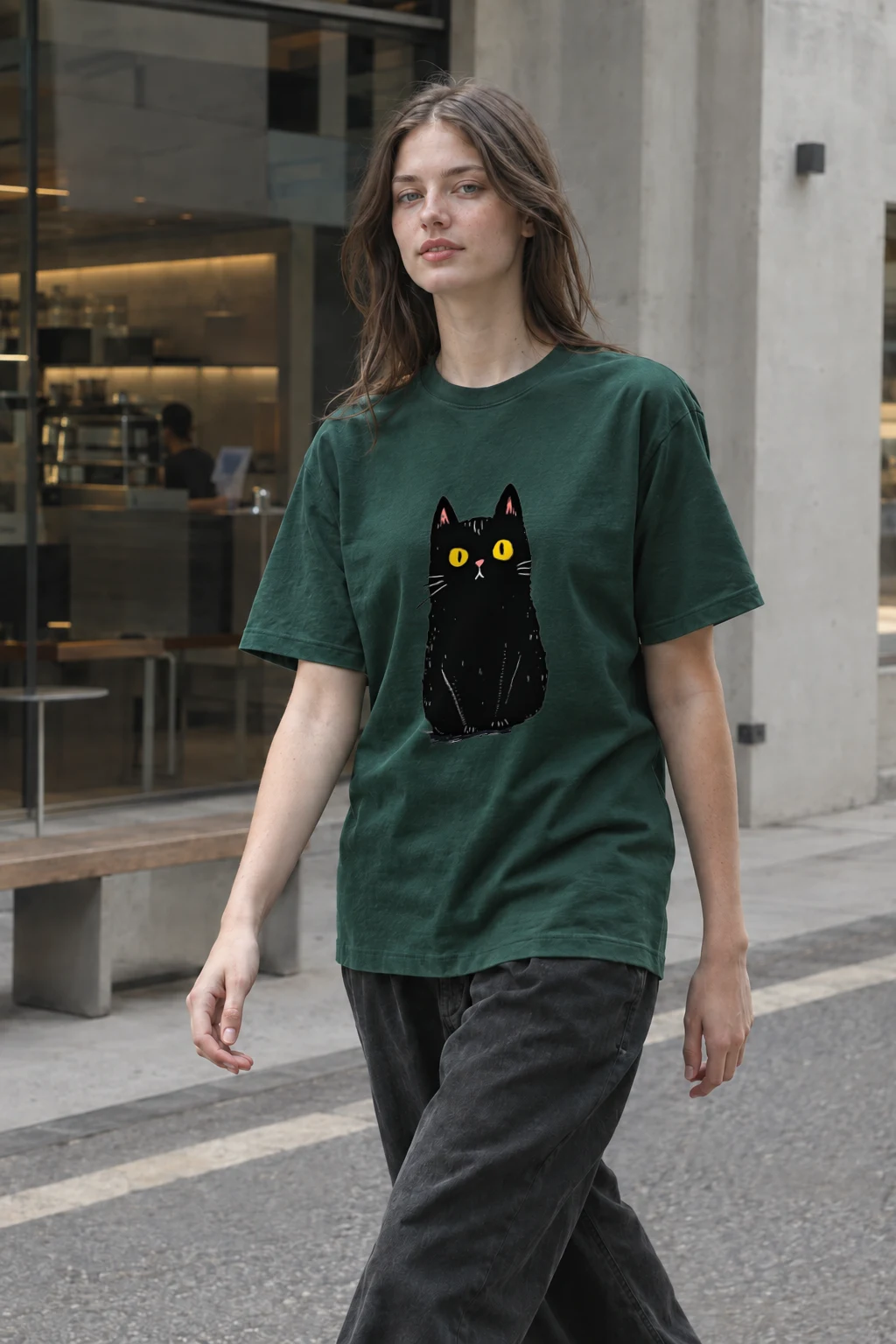 "Midnight Cat" Heavyweight Unisex Crewneck T-shirt | Gildan 5000