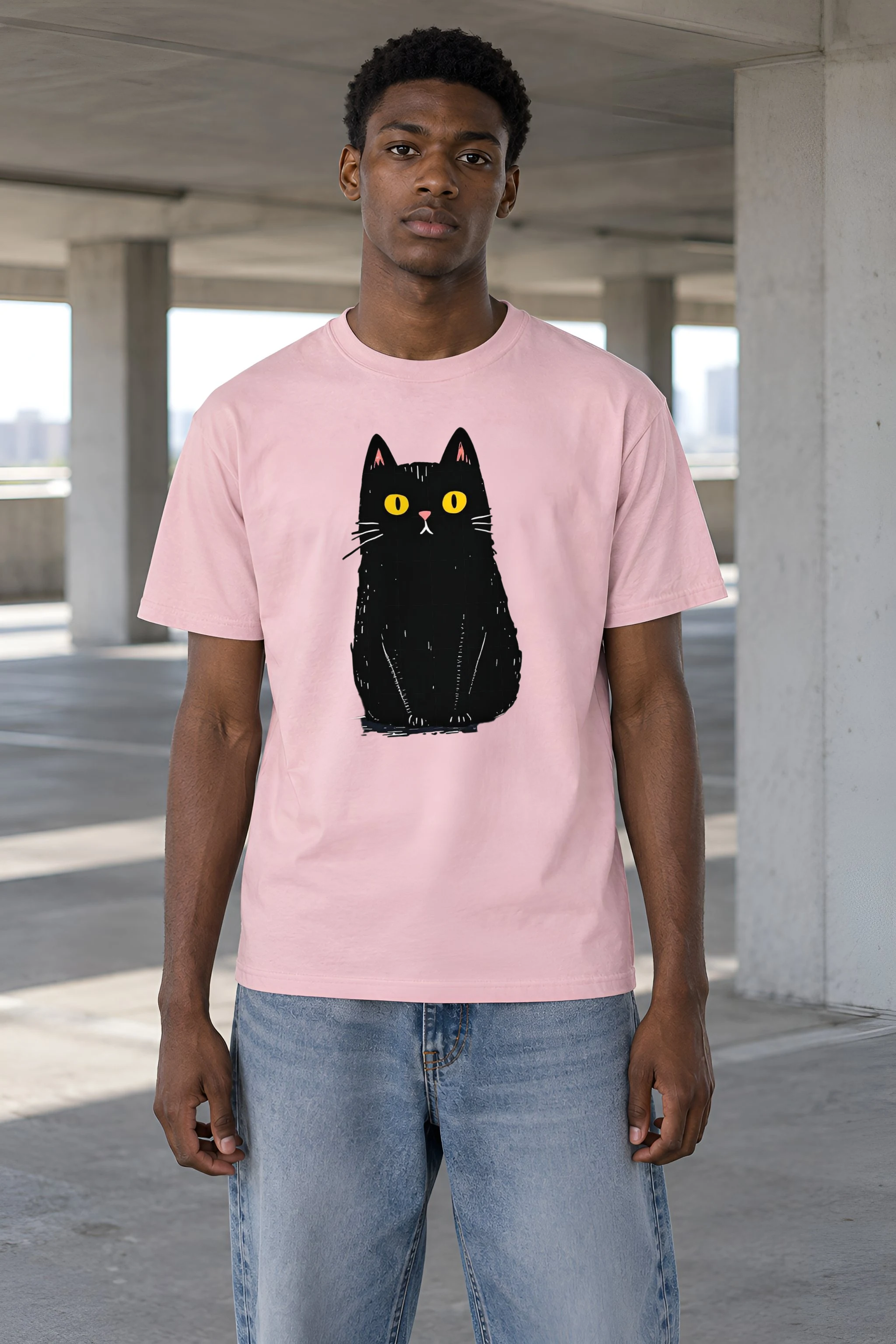 "Midnight Cat" Heavyweight Unisex Crewneck T-shirt
