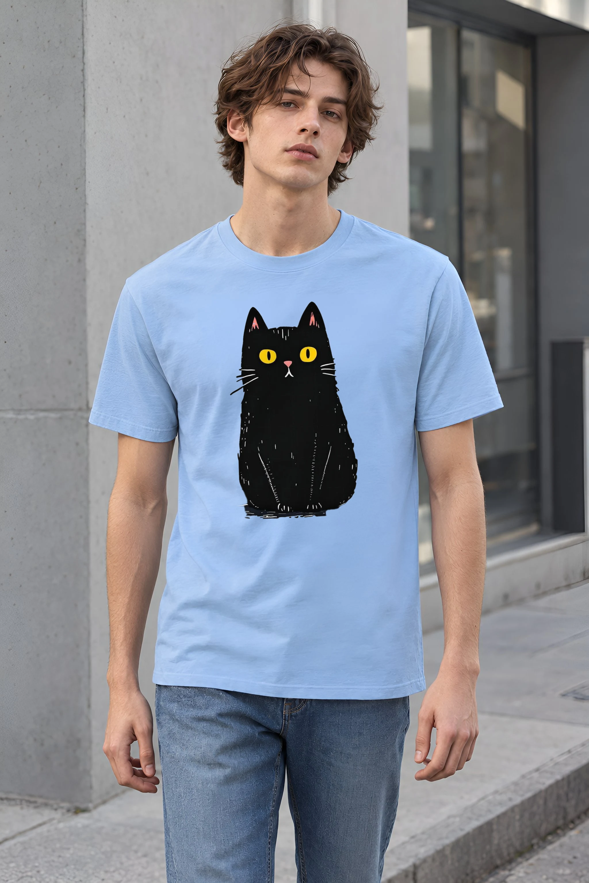 "Midnight Cat" Heavyweight Unisex Crewneck T-shirt
