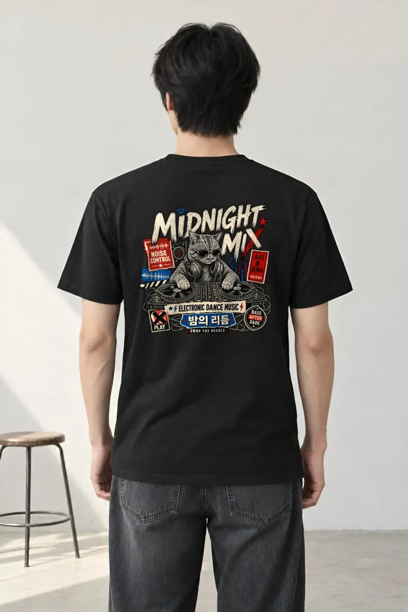 "Midnight Mix Cat" Heavyweight Unisex Crewneck T-shirt