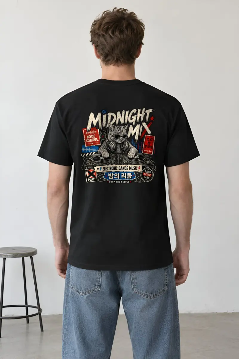 "Midnight Mix Cat" Heavyweight Unisex Crewneck T-shirt