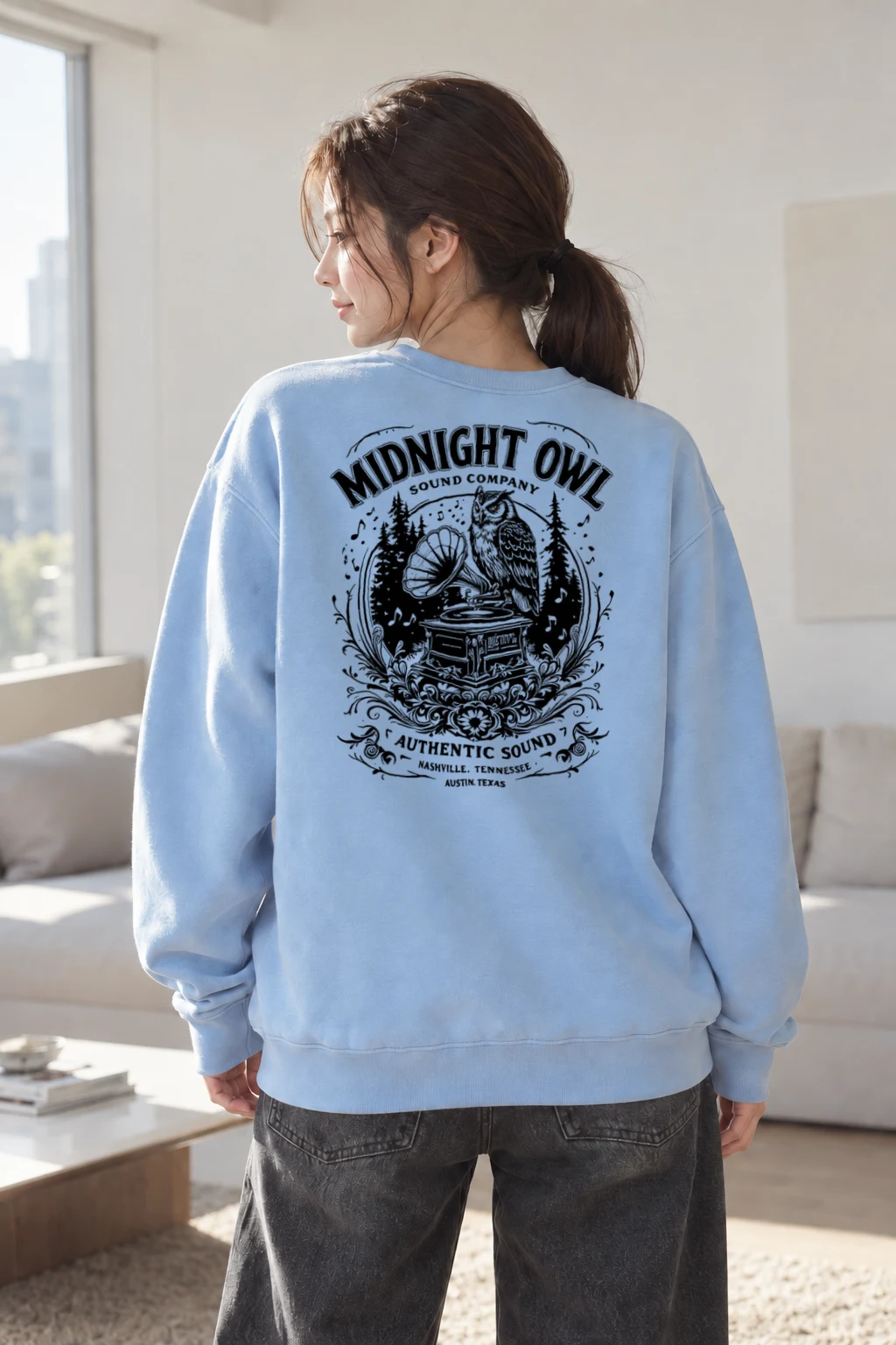 "Midnight Owl Sound" Heavy Blend Unisex Crewneck Sweatshirt | Gildan 18000