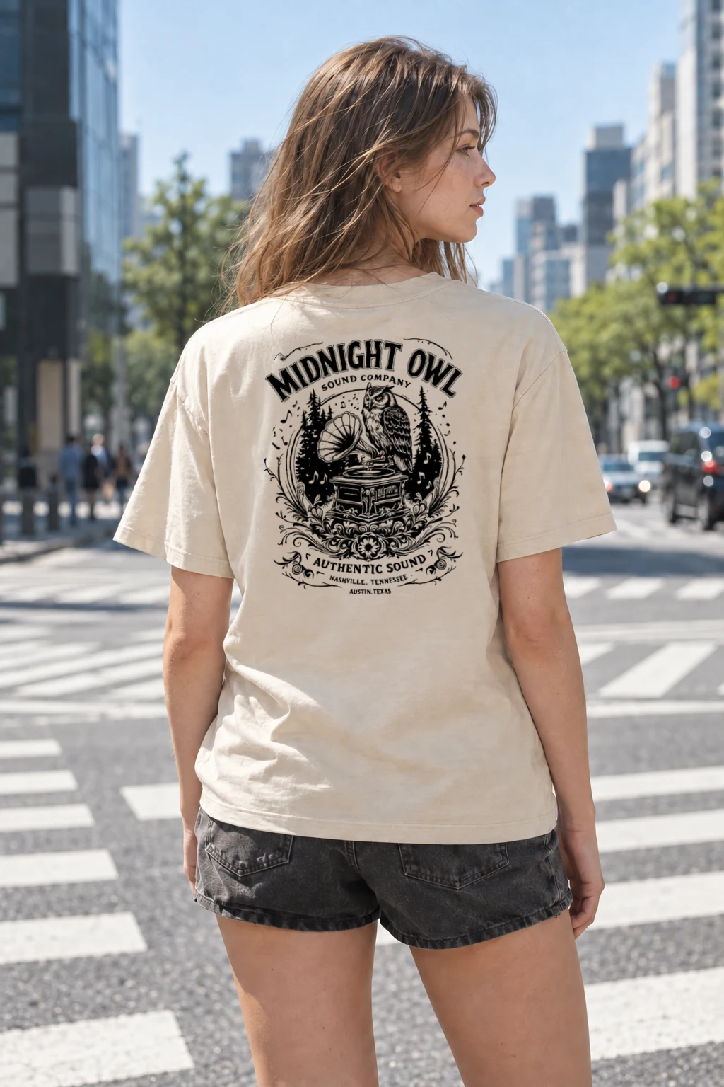 "Midnight Owl Sound" Heavyweight Unisex Crewneck T-shirt | Gildan 5000