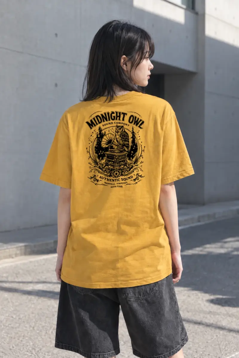 “Midnight Owl Sound” Heavyweight Unisex Crewneck T-shirt | Gildan 5000