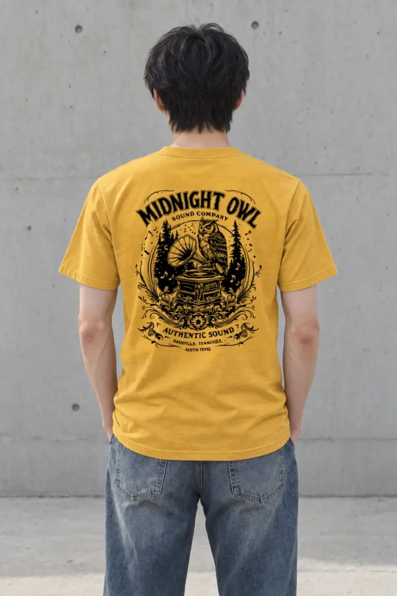"Midnight Owl Sound" Heavyweight Unisex Crewneck T-shirt | Gildan 5000