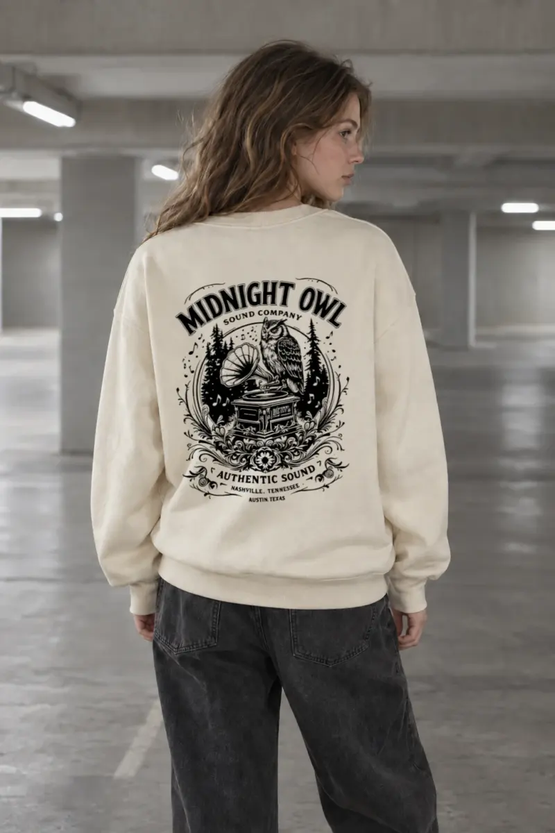 "Midnight Owl Sound" Unisex Sponge Fleece Crewneck Sweatshirt | Bella + Canvas 3901