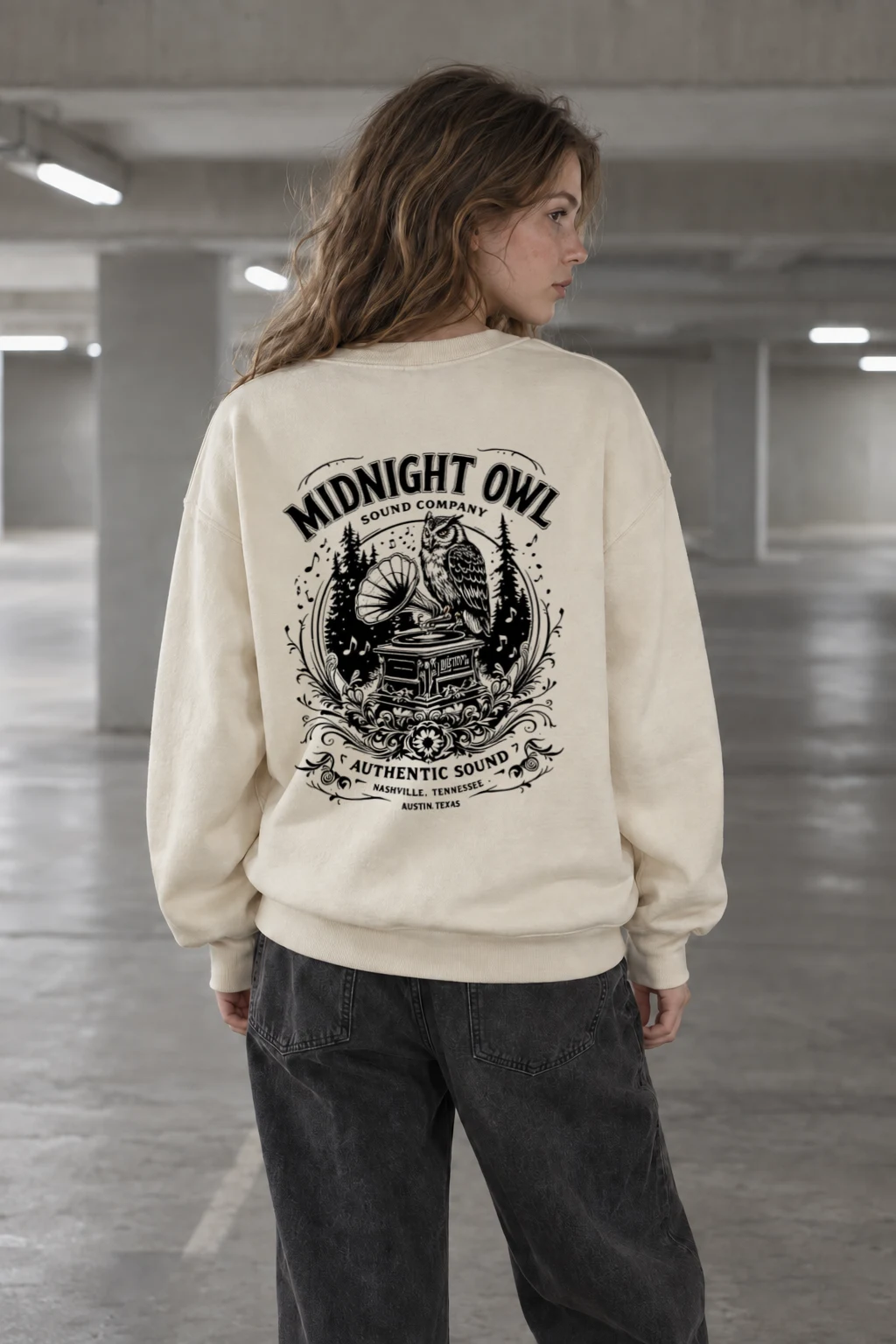 "Midnight Owl Sound" Unisex Sponge Fleece Crewneck Sweatshirt | Bella + Canvas 3901