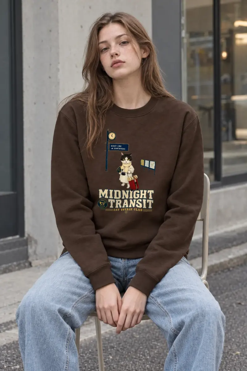 "Midnight Transit Cat" Heavy Blend Unisex Crewneck Sweatshirt